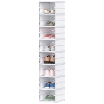 8-vaks schoenenkast, opvouwbaar met ventilatie | Kleur: Wit | Afmetingen: 26x35x140 cm