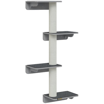 Wandkrabpaal voor katten met 4 niveaus | Kleur: Lichtgrijs+Beige | Afmetingen: 66x28x137 cm