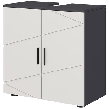 Badkamerkast met 2 niveaus voor onder de wastafel | Kleur: Grijs | Afmetingen: 60x30x60 cm