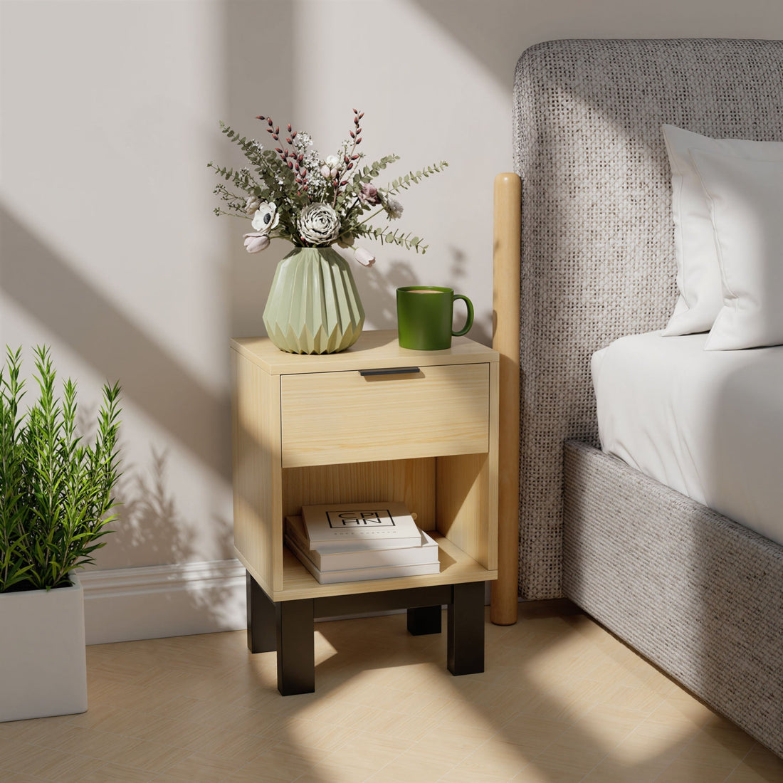 Nachttisch mit Schublade und offenem Fach – Braun | Farbe: Braun | Abmessungen: 35x26x50 cm