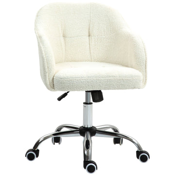 Ergonomische bureaustoel met teddy bekleding | Kleur: Wit | Afmetingen: 61x56x76-86 cm