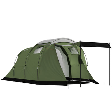 Campingtent 3-4 personen met slaapcabine en voorruimte | Kleur: Groen | Afmetingen: 260x460x190 cm