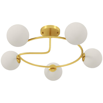Plafondlamp met 5 G9-fittingen, goud-wit | Kleur: Goud | Afmetingen: 64x64x20 cm