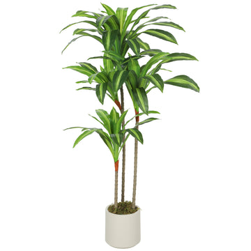 Kunstmatige Dracaena-boom 120 cm met witte pot | Kleur: Groen | Afmetingen: 40x60x120 cm