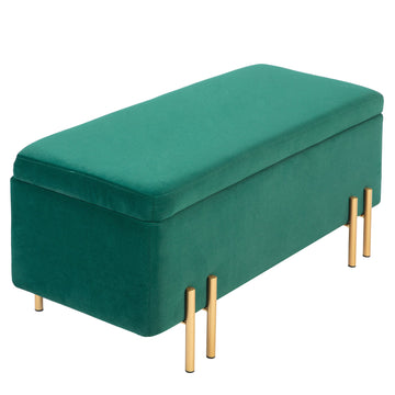 Gestoffeerde opbergbank - Voetenbank met opbergruimte | Kleur: Groen | Afmetingen: 100x40x42 cm