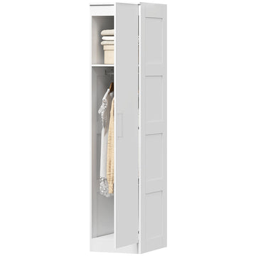 Smalle kledingkast met kledingroede en plank | Kleur: Wit | Afmetingen: 52x40x180 cm