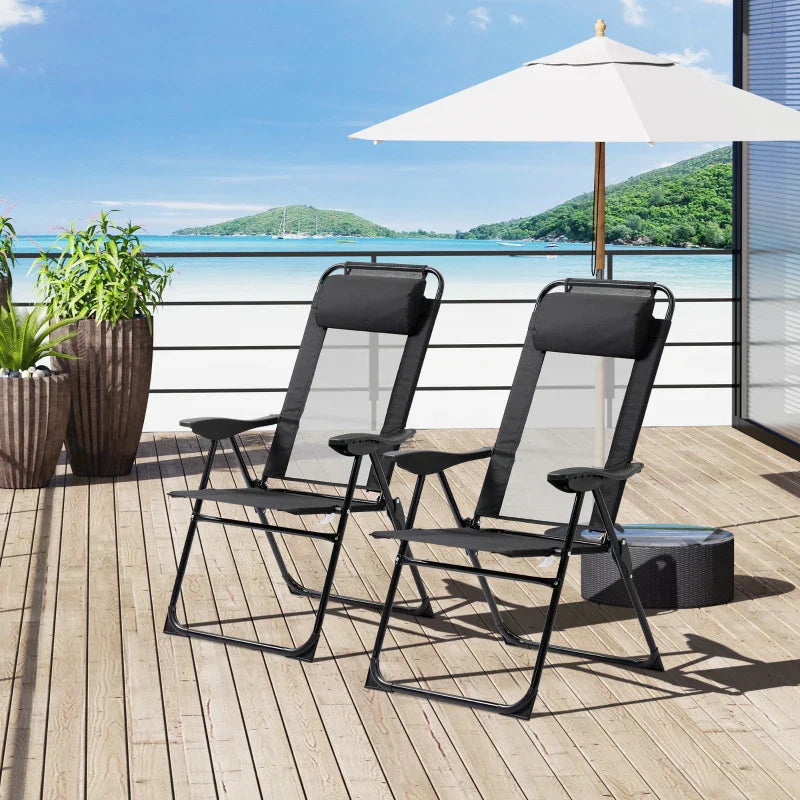 Set van 2 opvouwbare ligstoelen | Kleur: Zwart | Afmetingen: 62x70x109 cm