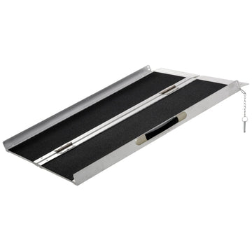 Opvouwbare rolstoelhelling, aluminium oprijplaat | Kleur: Zilver+Zwart | Afmetingen: 73x93x5 cm