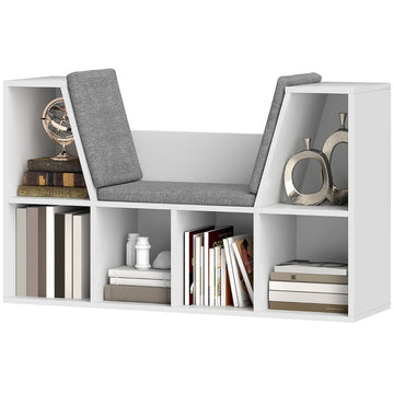 Minimalistische boekenkast met zachte zitkussens | Kleur: Wit | Afmetingen: 105x30x63 cm