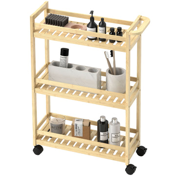 Bamboe serveerwagen met 3 niveaus en wielen | Kleur: Bruin | Afmetingen: 20x55x75 cm
