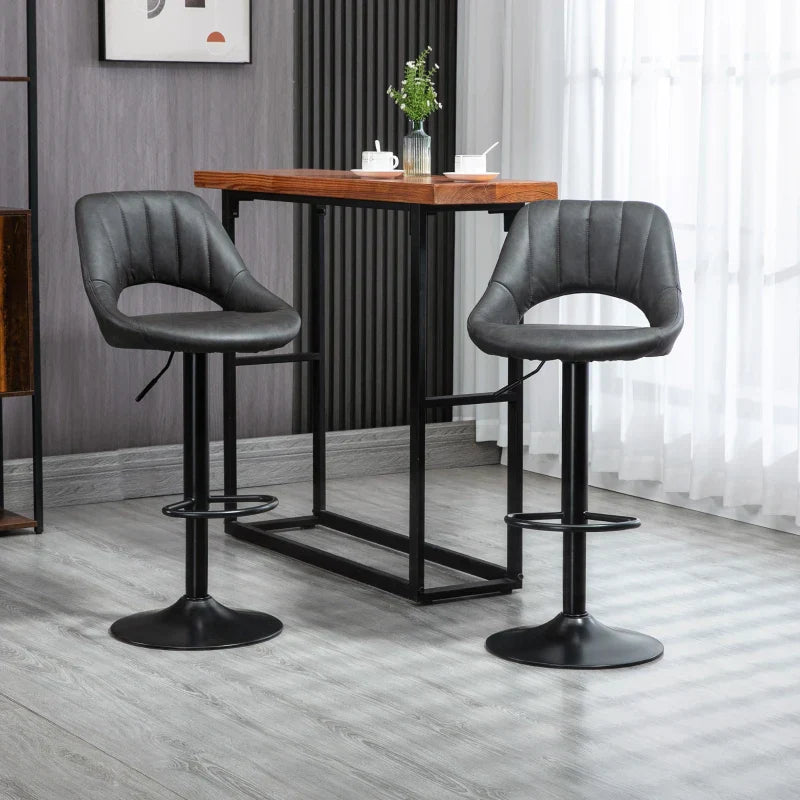 2 verstelbare barkrukken - PU leer | Kleur: Grijs | Afmetingen: 47x52x90-110 cm