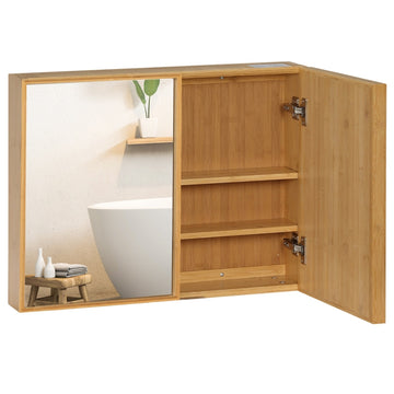 Badkamerkast met spiegeldeuren en 4 vakken | Kleur: Naturel | Afmetingen: 65.2x14x50 cm