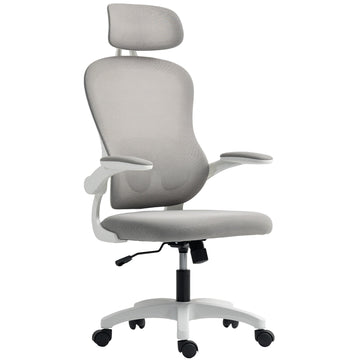 Verstelbare bureaustoel, inklapbare armleuningen | Kleur: Grijs | Afmetingen: 64x62x107-115 cm