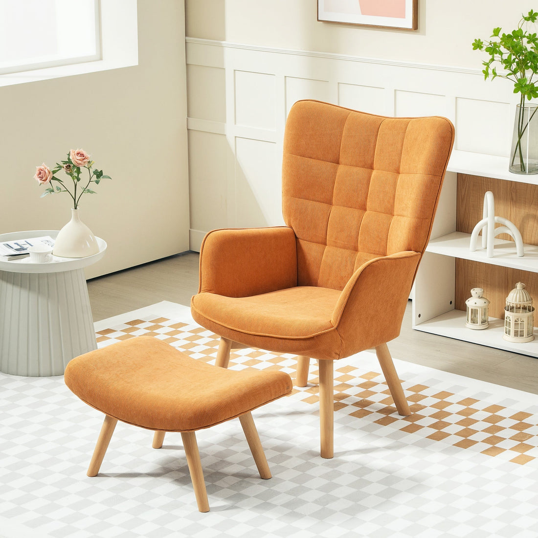 Relaxliege mit Hocker - Cord-Optik | Farbe: Braun | Abmessungen: 80x72x101 cm