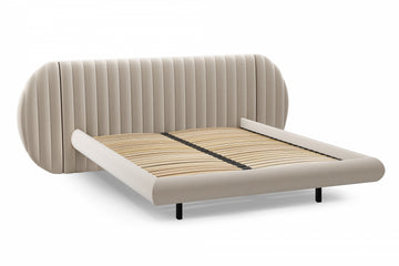 Galin zwevend slaapkamerbed met fluwelen bekleding en verstelbaar hoofdeinde | Beige | 180x200 cm