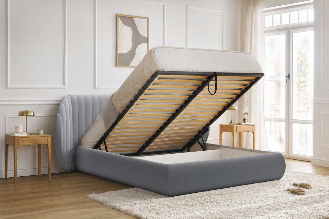 Galin Slaapkamerbed met Opbergruimte en Grijs Velours - 160x200 cm | Kleur: Grijs Velluto 15