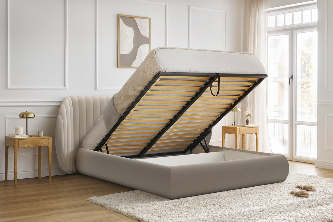 Galin Slaapkamerbed 180x200 met Opbergruimte – Beige Velluto 2 | Kleur: Beige | Maat: 180x200 cm