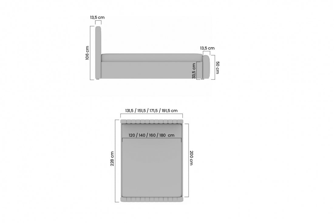 Nicole Gestoffeerd Bed 140x200 met Opbergruimte | Diverse kleuren | Maat: 151,5x106x228 cm