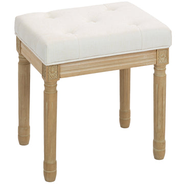 Linnen voetenbankje met houten poten | Kleur: Beige | Afmetingen: 42x32x46.5 cm
