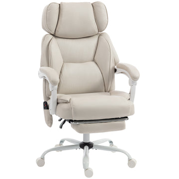 Massage-bureaustoel met voetensteun | Kleur: Cremewit | Afmetingen: 70x75,5x114,5-122,5 cm