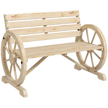 Tuinbank van hout met karrewielen | Kleur: Natuurlijk hout | Afmetingen: 56x105.5x79 cm