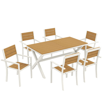 Tuinmeubelset 7-delig met tafel en 6 stapelstoelen | Kleur: Teak | Afmetingen: 160x86x72 cm