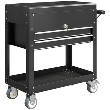Gereedschapswagen met afsluitbare laden | Kleur: Zwart | Afmetingen: 77,5-130x38x80 cm