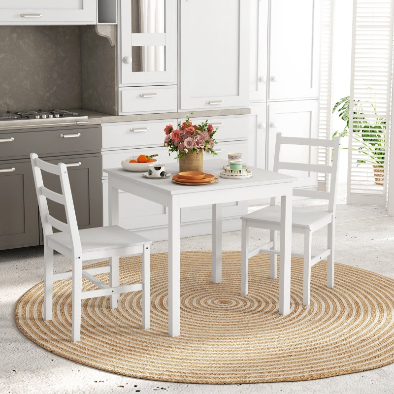 3-delige eettafelset voor 2 personen | Kleur: Wit | Afmetingen: 75x75x73 cm