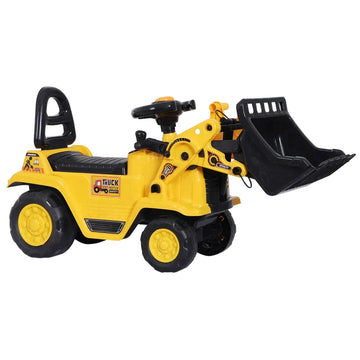 Duwbare kinderbulldozer met schepbak | Kleur: Geel | Afmetingen: 26,5x80x39 cm
