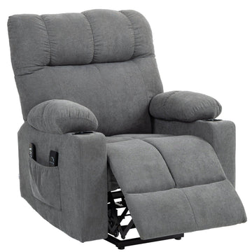 Elektrische sta-op-tv-fauteuil met massage en voetensteun | Kleur: Grijs | Afmetingen: 91x95x109 cm