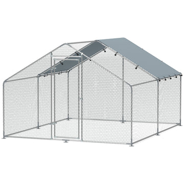 Kippenren voor 10-15 kippen - Metalen ren | Kleur: Zilver | Afmetingen: 340x300x190 cm