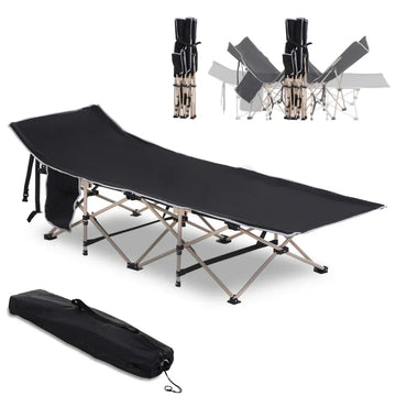 Opvouwbaar veldbed met draagtas | Kleur: Zwart | Afmetingen: 68x190x52 cm