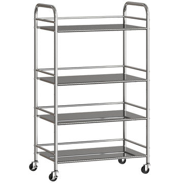 Keukenwagen met 4 niveaus en verstelbare planken | Kleur: Zilver | Afmetingen: 60x35x100 cm