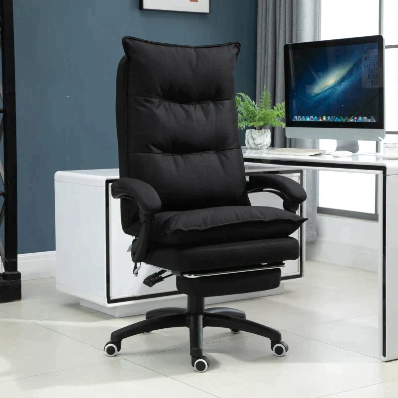 Massageschreibtischstuhl mit Fußstütze | Farbe: Schwarz | Abmessungen: 70x62x120-130 cm