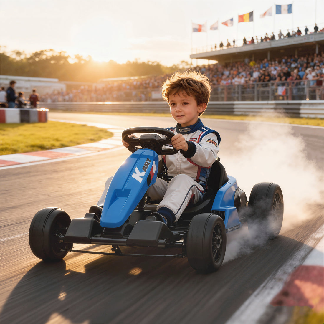 24V Elektrisch Go-Kart voor kinderen - Driftkart | Kleur: Blauw | Afmetingen: 77x115x55,5 cm