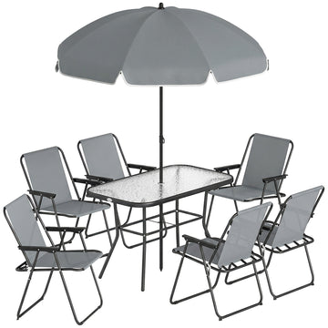 Tuinmeubelset met 6 klapstoelen, tafel en parasol | Kleur: Grijs | Afmetingen: 119x68x70 cm