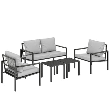 Tuinmeubelset 4 personen met sofa en 2 fauteuils | Kleur: Lichtgrijs | Afmetingen: 124x68x72 cm