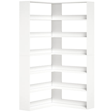 L-vormige boekenkast met 7 niveaus | Kleur: Wit | Afmetingen: 90x90x180 cm