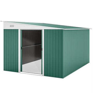 Metalen tuinschuur met dubbele deuren | Kleur: Groen | Afmetingen: 345x280x201 cm