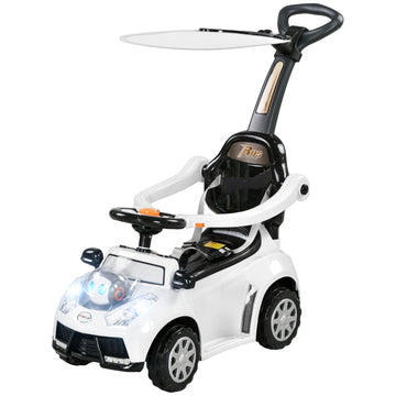 3-in-1 robot loopauto met duwstang | Kleur: Wit, Zwart | Afmetingen: 39x96x90 cm