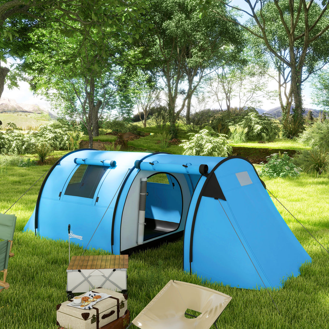 Waterdichte campingtent 3-4 personen | Kleur: Hemelblauw | Afmetingen: 220x470x150 cm