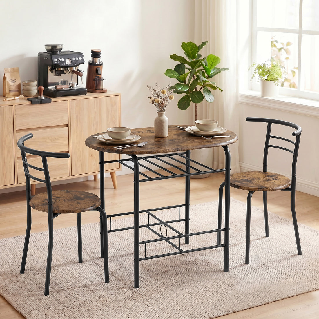Eetkamerset 3-delig met tafel en 2 stoelen | Kleur: Rustikal-Bruin | Afmetingen: 52x80x76 cm