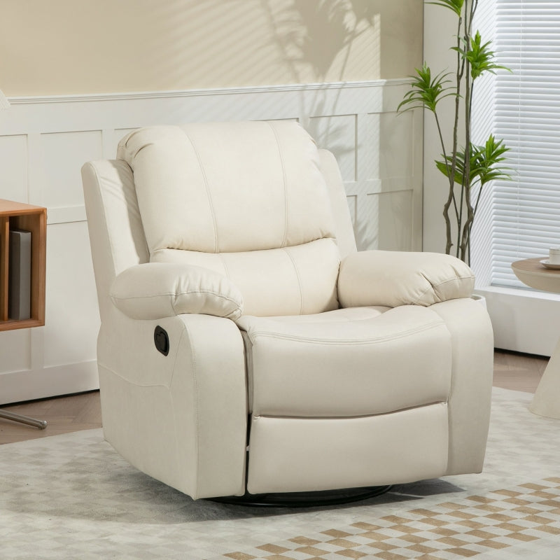 Relaxliegesessel mit Hocker - drehbar und verstellbar | Farbe: Creme | Abmessungen: 100x93x98 cm