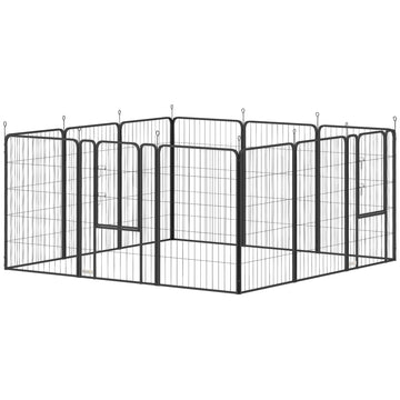 Hondenren - Puppyren met 12 panelen en deuren | Kleur: Zwart | Afmetingen: 204x204x100 cm