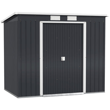 Tuinschuur van staal met schuifdeuren | Kleur: Grijs, Wit | Afmetingen: 213x130x172 cm