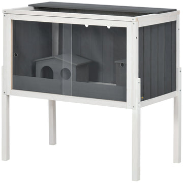 Dwerghamsterkooi met 2 huisjes | Kleur: Grijs-wit | Afmetingen: 45x82x81 cm