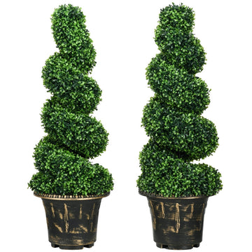 Spiraalvormige kunstbuxus - Set van 2 kunstplanten | Kleur: Groen | Afmetingen: 30x30x90 cm