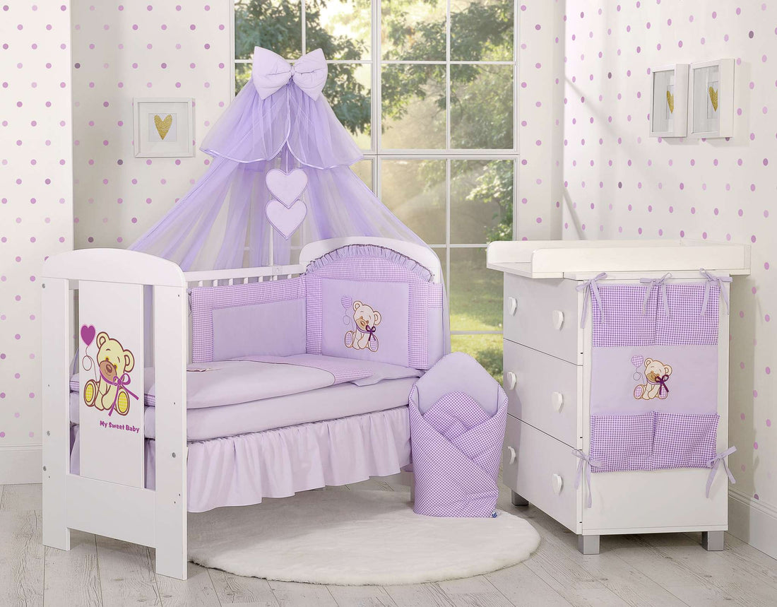 Baby nest, babynestje, verstevigd en ademend 100% katoen – Bear met Strik Lilac