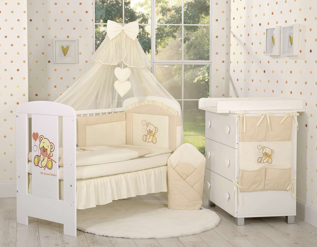 Baby nest, babynestje, extra verstevigd en ademend – Beer met strik crème, 100% katoen