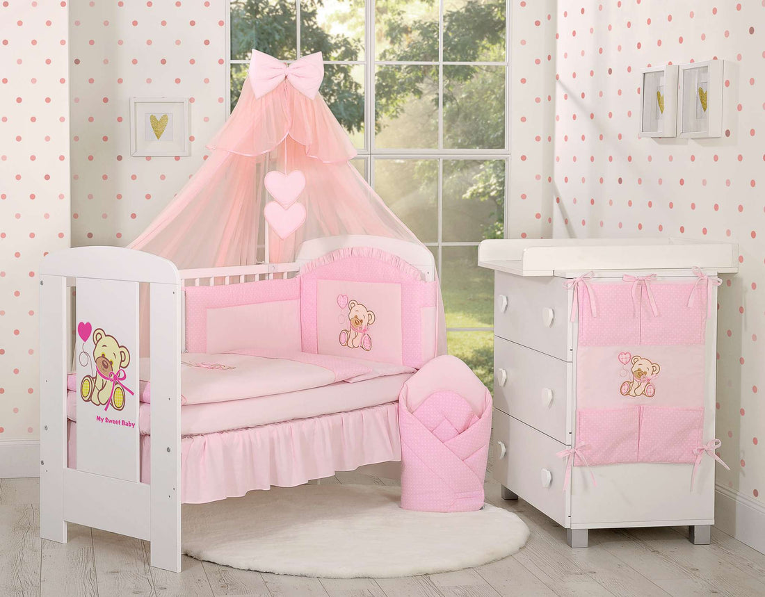 Baby nest - babynestje - 100% katoen, ademend & anti-allergisch, verstelbaar, Bear with bow roze